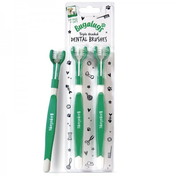 BROSSE A DENTS pour chien TRIPLE TETE BUGALUGS