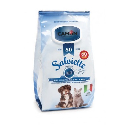 100 lingettes nettoyantes chien et chat senteur TALC CAMON