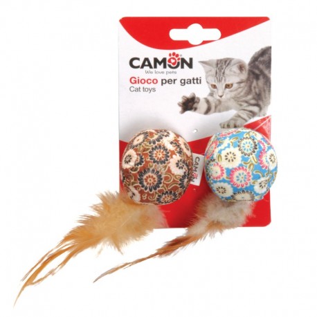 Lot de 2 balles en tissus avec plume pour chat CAMON