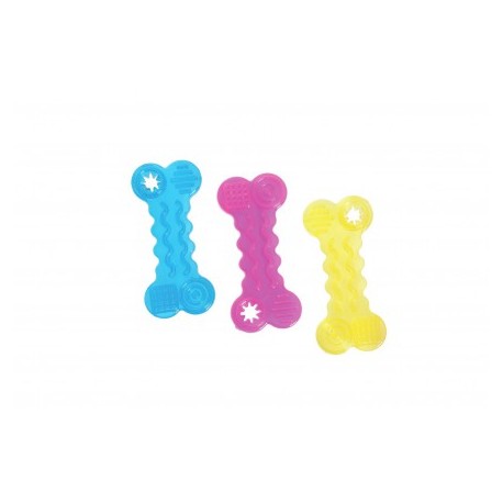 Jouet pour chien et chiot Os fluo de 10 cm en caoutchouc TPR FLAMINGO