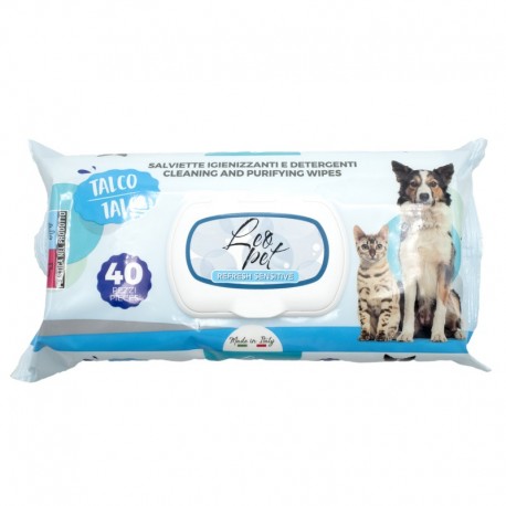 40 Lingettes nettoyantes au Talc pour chien et chat LEOPET