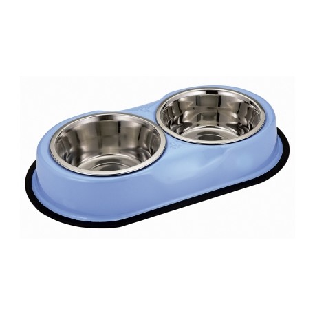 2 gamelles inox pour chien support antidérapant couleur Azur VIVOG