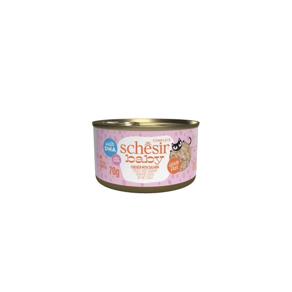 Patée pour chaton filets de poulet et saumon 70gx12 BABY SCHESIR