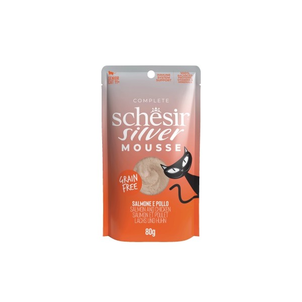 Mousse pour chat senior Velouté de poulet et saumon 80gx12 SILVER SCHESIR