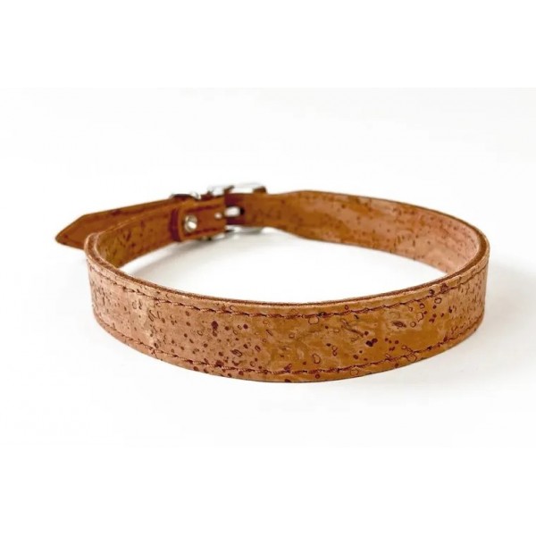 Collier pour chien ou chat en liège cousu sur cuir beige KARLIE