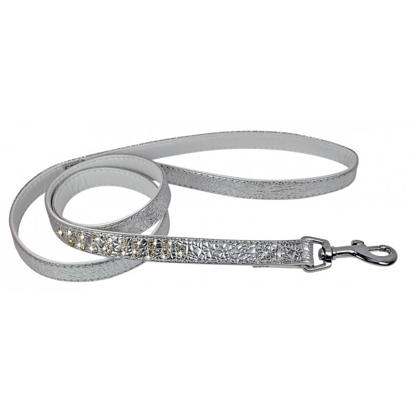 Laisse pour chien SILVER METAL ARGENTE avec strass VIVOG