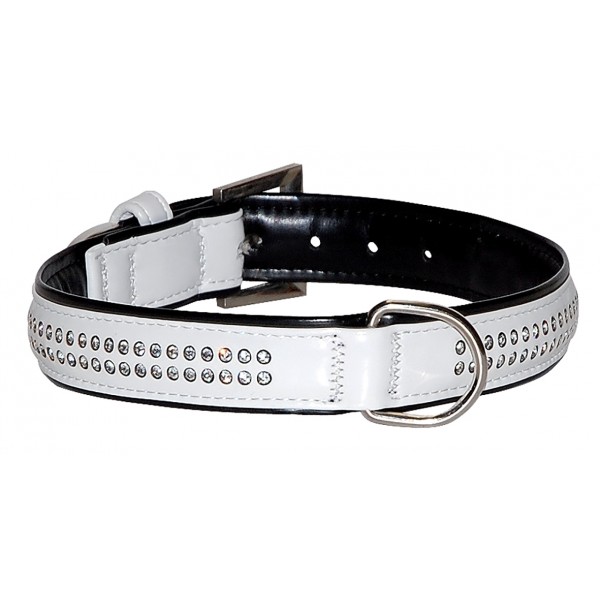 Collier pour chien en cuir blanc collection PIERRE DE CRISTAL SWAROVSKI VIVOG