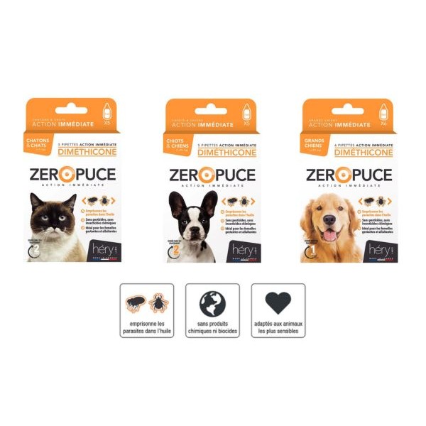 Pipettes antiparasitaires au Diméthicone pour chatons & chats ZERO PUCE HERY