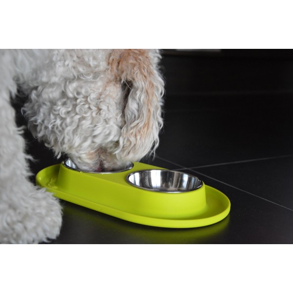 GAMELLE DOUBLE pour chien inox bord silicone BEEZTEES