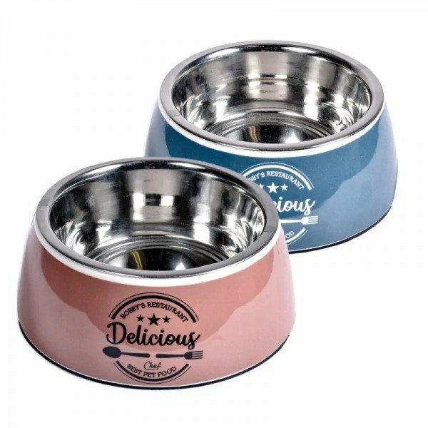 GAMELLE pour chien ou chat DELICIOUS en mélamine et bol inox BOBBY