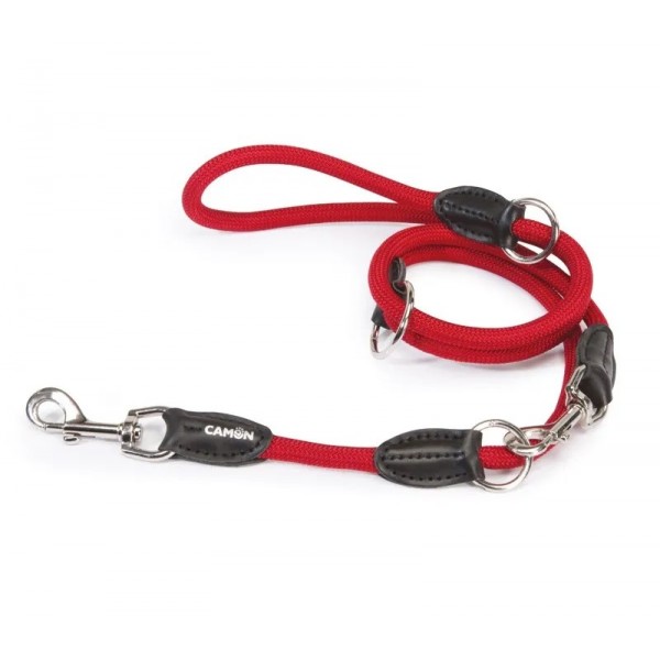 Laisse de dressage pour chien en nylon rond multipositions rouge CAMON